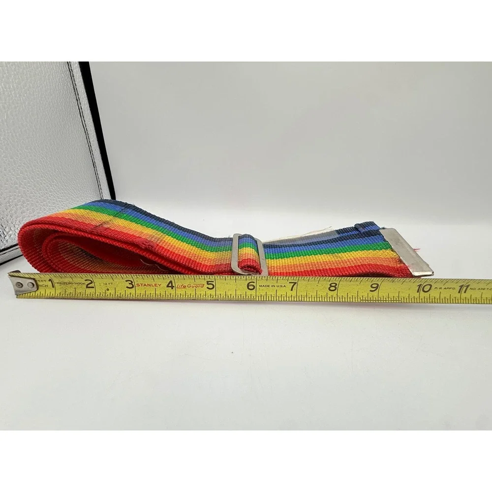Vintage Rainbow Striped Luggage Strap Adjustable Suitcase Belt with ID Window